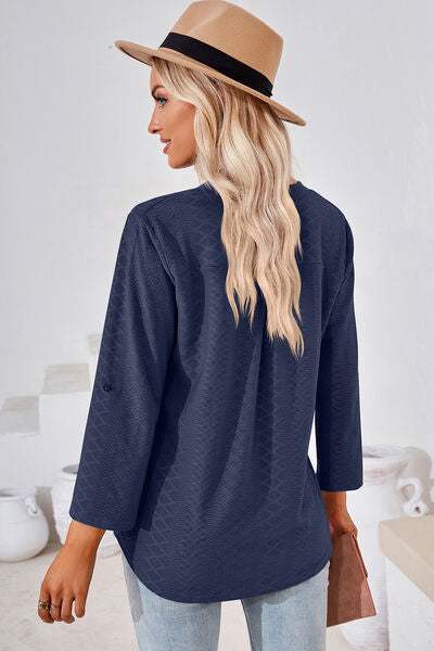 Notched Roll-Tab Sleeve T-Shirt - Trendsi - Flyclothing LLC