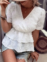 Surplice Neck Layered Peplum Top - Trendsi - Flyclothing LLC