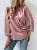 Surplice Smocked Lantern Sleeve Blouse - Trendsi - Flyclothing LLC