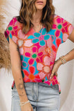 High-Low V-Neck Short Sleeve Blouse - Trendsi - Flyclothing LLC