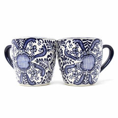 Rounded Mugs - Blue Flowers Pattern, Set of Two - Encantada - Flyclothing LLC
