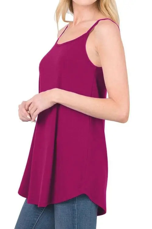 Full Size Spaghetti Strap V-Neck Flowy Tunic Cami - Trendsi - Flyclothing LLC