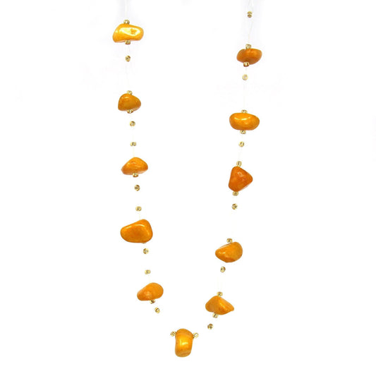 Floating Stone & Maasai Bead Necklace, Pumpkin Spice - Jedando