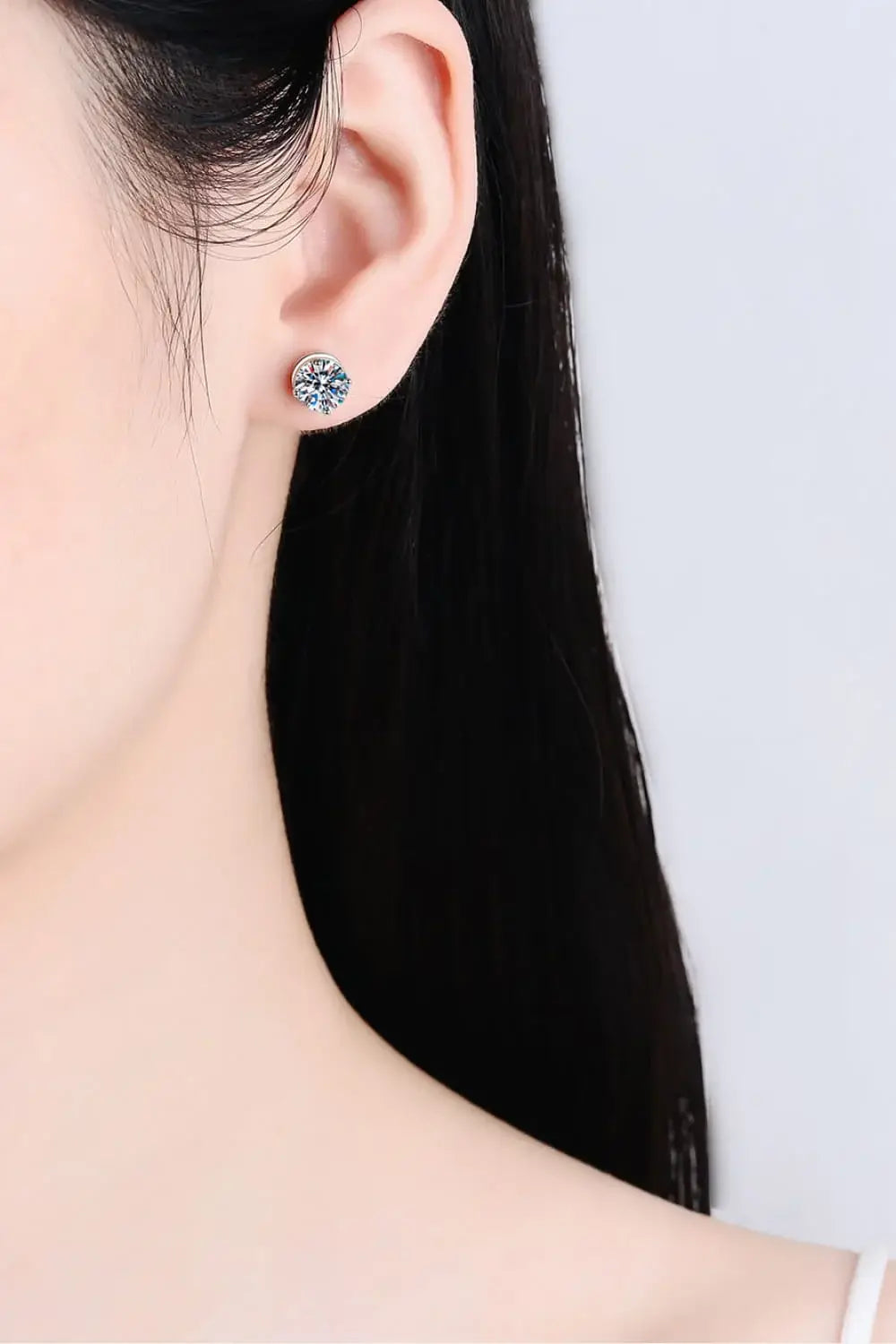 2 Carat Moissanite Rhodium-Plated Stud Earrings - Trendsi - Flyclothing LLC