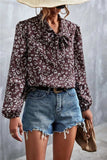 Printed Tie Neck Puff Sleeve Blouse - Trendsi - Flyclothing LLC