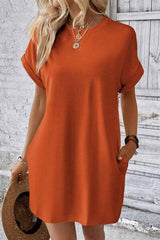 Pocketed Round Neck Short Sleeve Dress - Trendsi - Flyclothing LLC