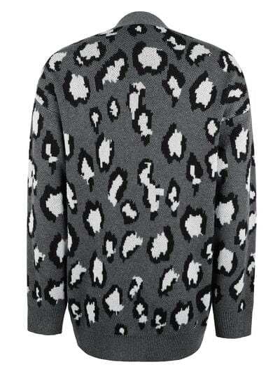 Leopard Open Front Dropped Shoulder Cardigan - Trendsi - Flyclothing LLC