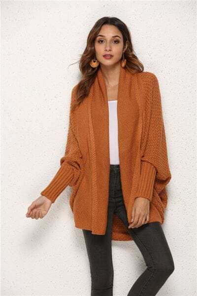 Open Front Batwing Sleeve Cardigan - Trendsi - Flyclothing LLC