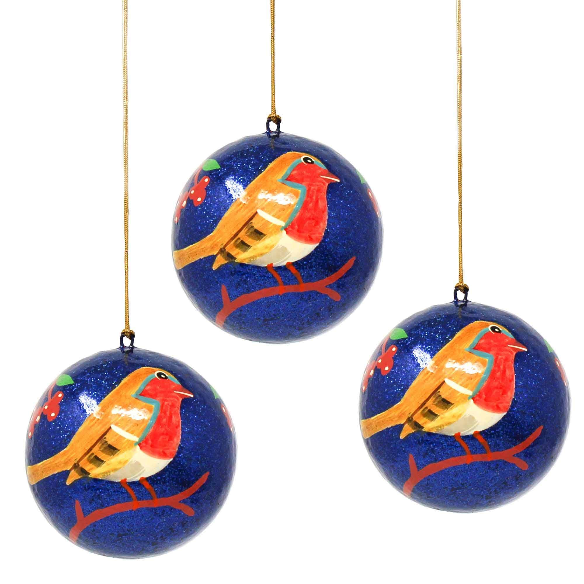 Handpainted Ornament Bird on Branch - Pack of 3 - Asha Handicrafts