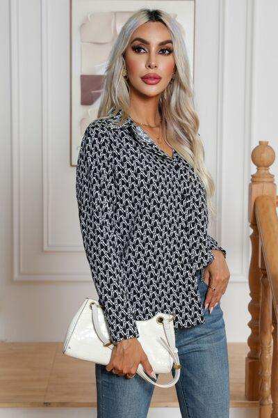Printed Buttoned Long Sleeve Shirt - Trendsi - Flyclothing LLC
