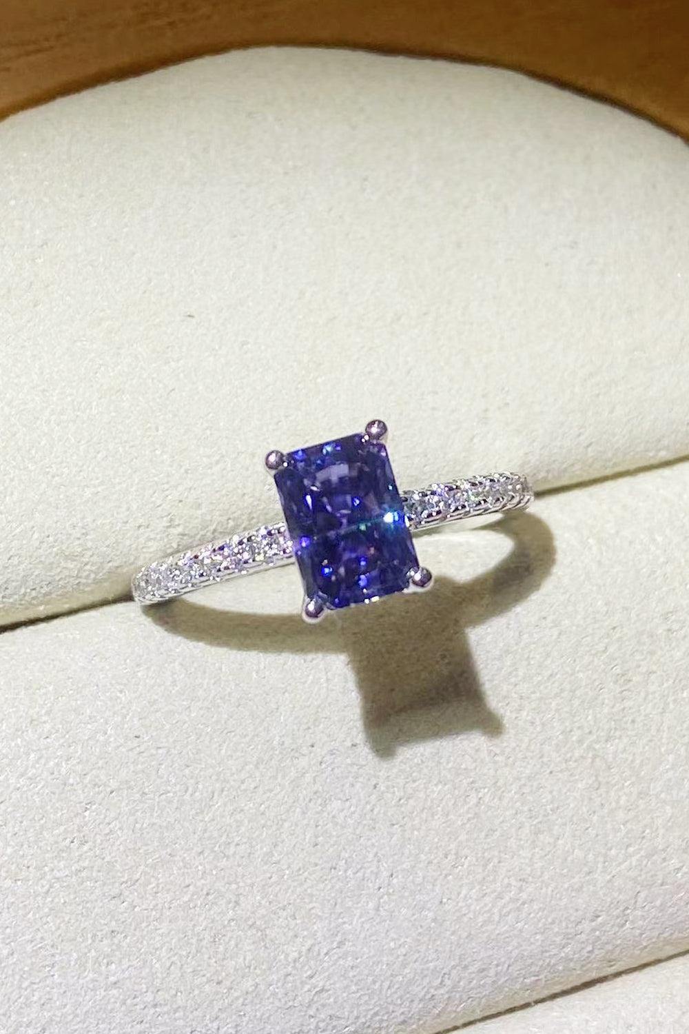 1 Carat Moissanite 925 Sterling Silver Rectangle Ring in Blue - Trendsi
