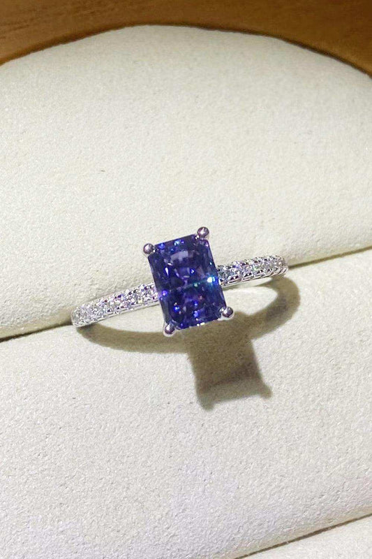 1 Carat Moissanite 925 Sterling Silver Rectangle Ring in Blue - Trendsi - Flyclothing LLC