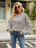 Round Neck Lantern Sleeve Sweater - Trendsi - Flyclothing LLC