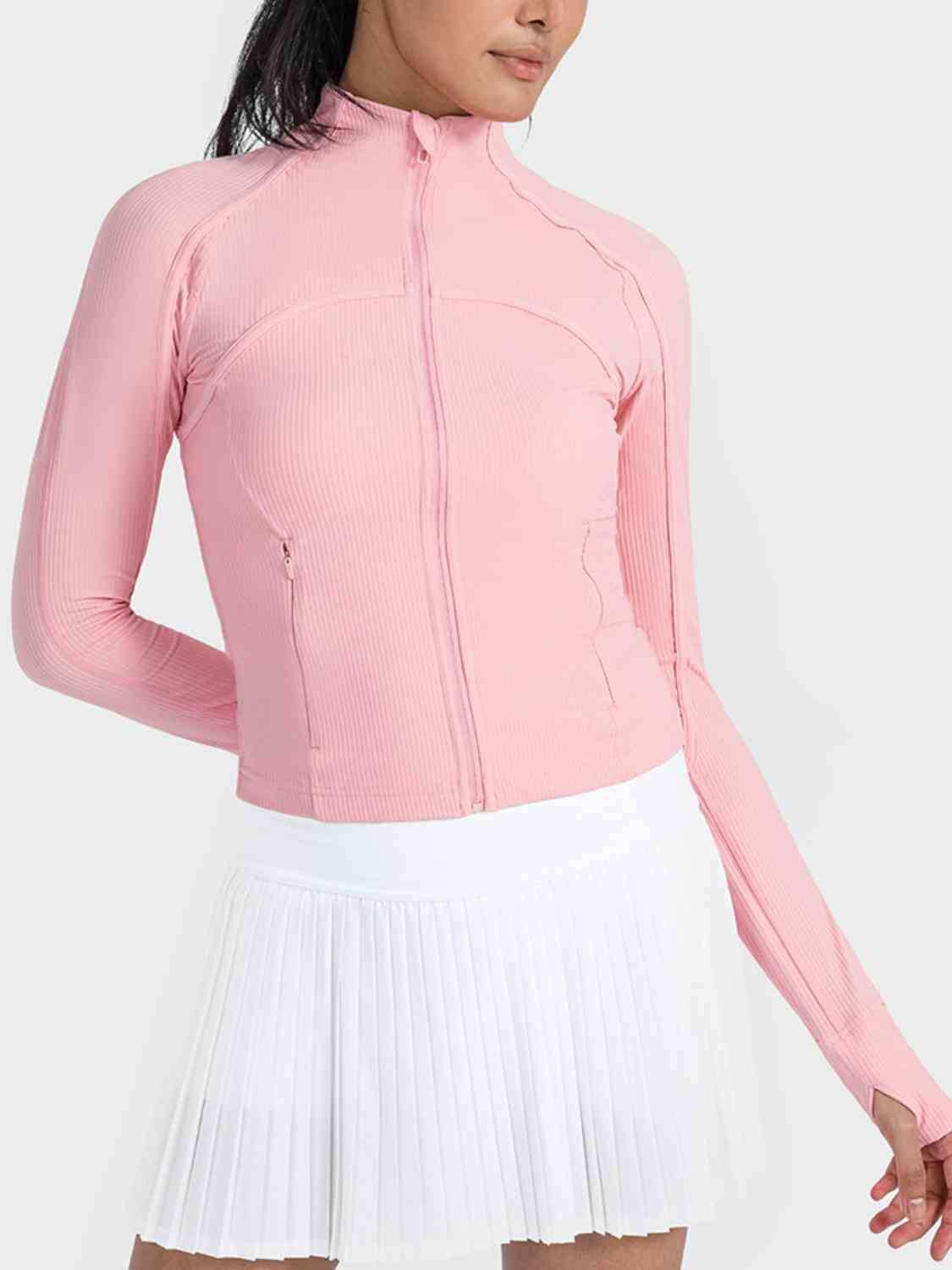 Zip-Up Long Sleeve Sports Jacket - Trendsi - Flyclothing LLC