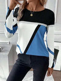 Contrast Round Neck Long Sleeve T-Shirt - Trendsi - Flyclothing LLC