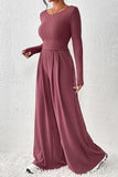 Ribbed Round Neck Top and Wide-Leg Pants Set - Trendsi