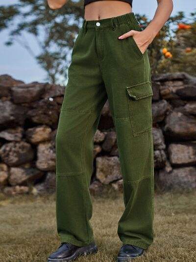 High Waist Cargo Straight Jeans - Trendsi - Flyclothing LLC