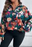 Plus Size Printed Johnny Collar Long Sleeve Blouse - Trendsi - Flyclothing LLC