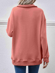 Collared Neck Dropped Shoulder Sweatshirt - Trendsi