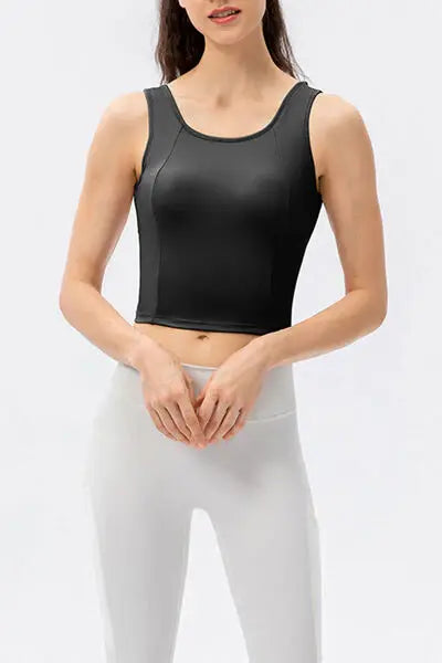 Round Neck Wide Strap Active Tank - Trendsi - Flyclothing LLC