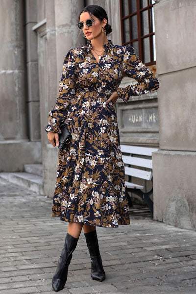Floral Flounce Sleeve Tiered Dress - Trendsi - Flyclothing LLC