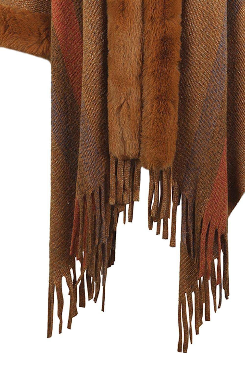 Color Block Fringe Detail Poncho - Trendsi - Flyclothing LLC