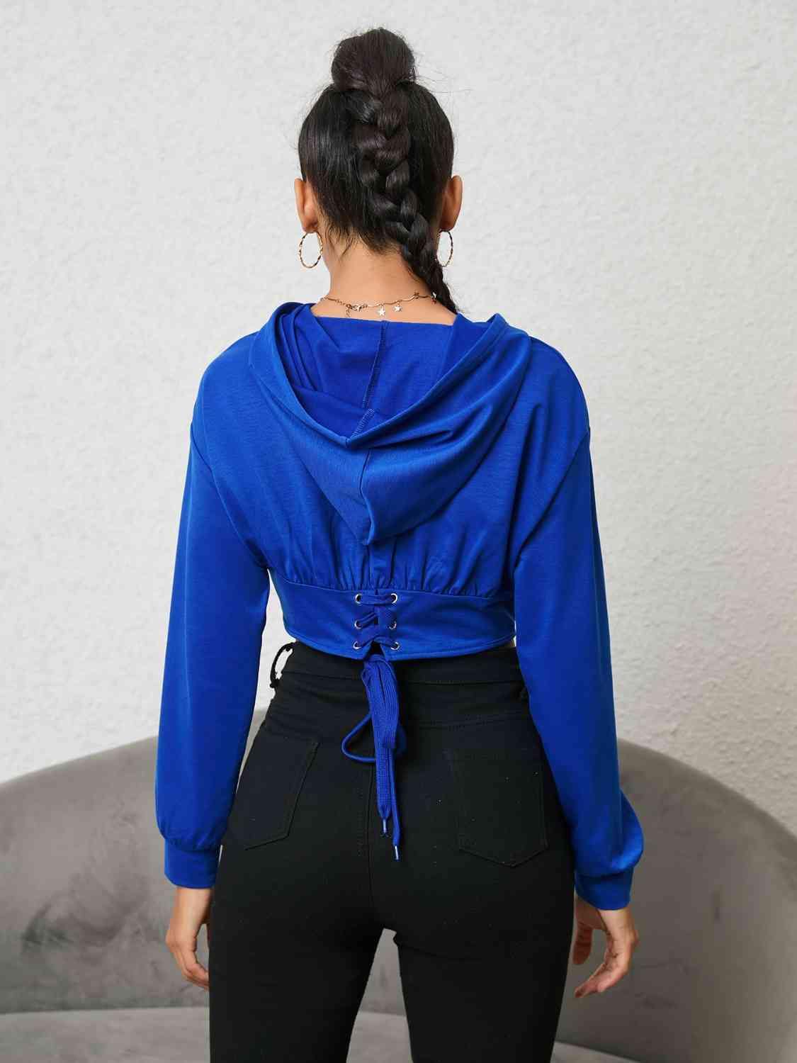 Long Sleeve Drawstring Hoodie - Trendsi