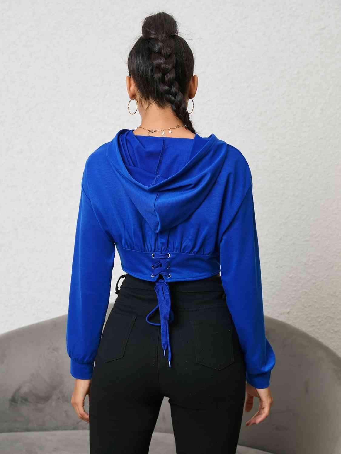 Long Sleeve Drawstring Hoodie - Trendsi - Flyclothing LLC