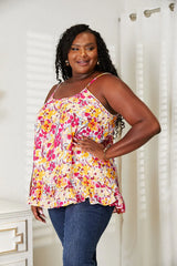 Double Take Floral Scoop Neck Ruffle Hem Cami - Trendsi - Flyclothing LLC