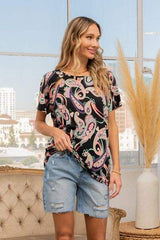 Sew In Love Full Size Paisley Print Round Neck Short Sleeve T-Shirt - Trendsi - Flyclothing LLC