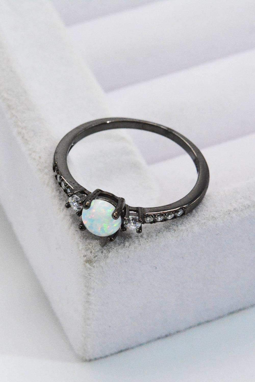 925 Sterling Silver Round Opal Ring - Trendsi - Flyclothing LLC