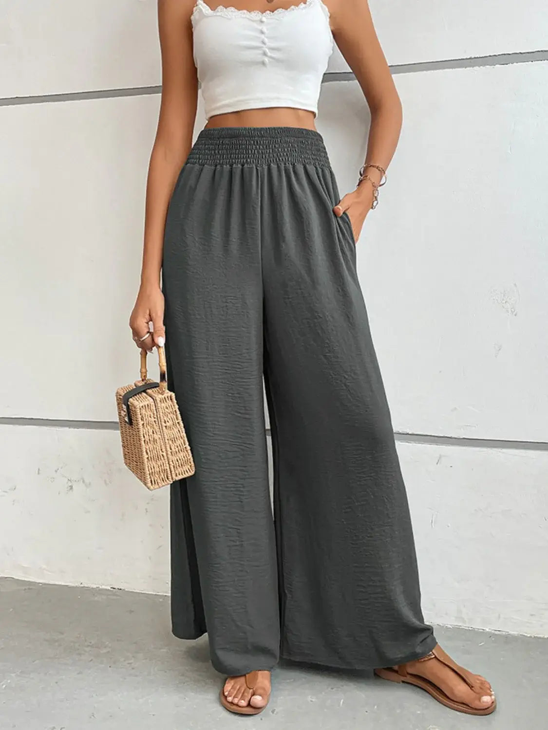 Wide Waistband Relax Fit Long Pants - Trendsi - Flyclothing LLC