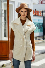 Fuzzy Collared Neck Button Up Vest Coat - Trendsi