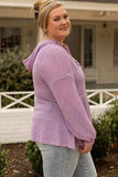 Plus Size Waffle Knit Drawstring Half Button Hooded Knit Top - Trendsi - Flyclothing LLC