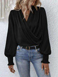 Surplice Smocked Lantern Sleeve Blouse - Trendsi - Flyclothing LLC