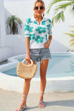 Floral Johnny Collar Half Sleeve Knit Top - Trendsi - Flyclothing LLC