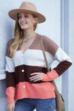 Color Block V-Neck Button Down Cardigan - Trendsi - Flyclothing LLC