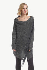 One-Button Tassel Tie Asymmetrical Hem Cardigan - Trendsi - Flyclothing LLC