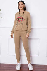 SHUT UP AND KISS ME Lip Graphic Hooded Top and Drawstring Pants Set - Trendsi - Flyclothing LLC