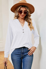 Notched Long Sleeve T-Shirt - Trendsi - Flyclothing LLC