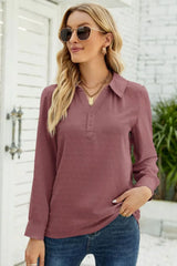 Swiss Dot Johnny Collar Blouse - Trendsi - Flyclothing LLC
