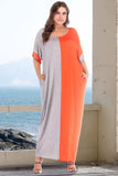 Plus Size Color Block Tee Dress with Pockets - Trendsi