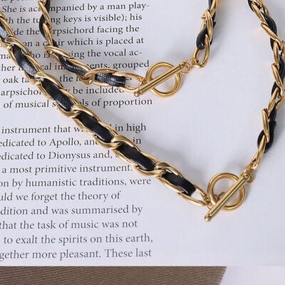 18K Gold-Plated Leather Chain Necklace - Trendsi
