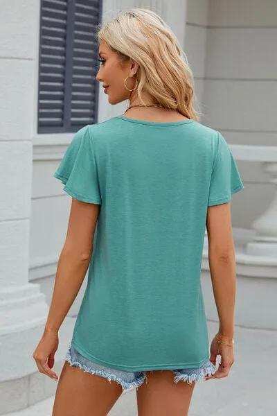 V-Neck Flutter Sleeve T-Shirt - Trendsi - Flyclothing LLC