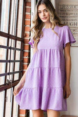 Heimish Full Size Swiss Dot Short Sleeve Tiered Dress - Trendsi - Flyclothing LLC