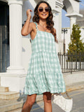 Plaid Tie-Shoulder Sleeveless Tiered Dress - Trendsi - Flyclothing LLC