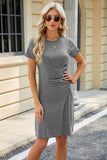 Ruched Round Neck Short Sleeve Mini Dress - Trendsi