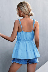 Frill Trim Sleeveless Plunge Top - Trendsi