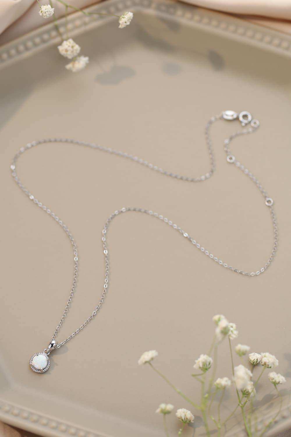 Opal Round Pendant Chain Necklace - Trendsi - Flyclothing LLC