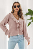 Ruffle Trim Button-Down Dropped Shoulder Sweater - Trendsi - Flyclothing LLC